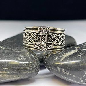 Mens Viking Thor Hammer Wide Ring